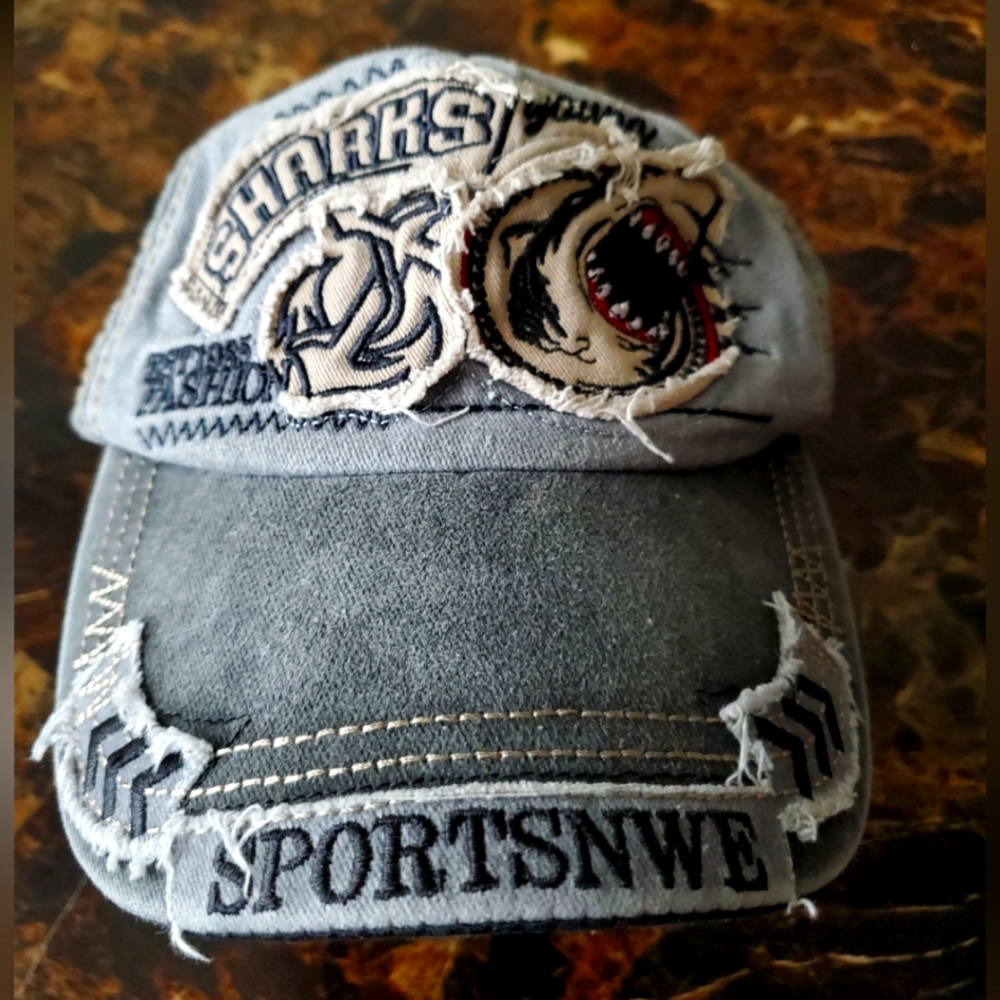 Young Sharks Anchor Logo Mens  Distressed Hat Embroidered